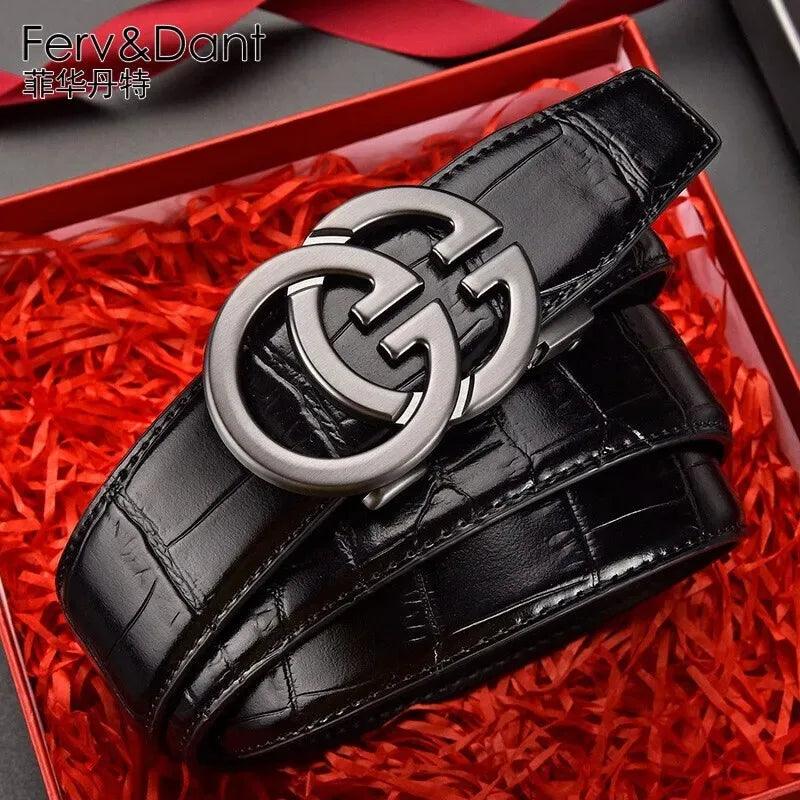 Men's Genuine Leather Belt Metal Alloy Automatic Buckle Belt High-End Design Business Casual Belt - So Real Fashion