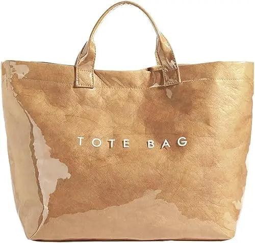 Women's PVC tote shoulder bag winter fall kraft paper tote bag large shopping bag, gift to friends shopping receive Khaki l - So Real Fashion