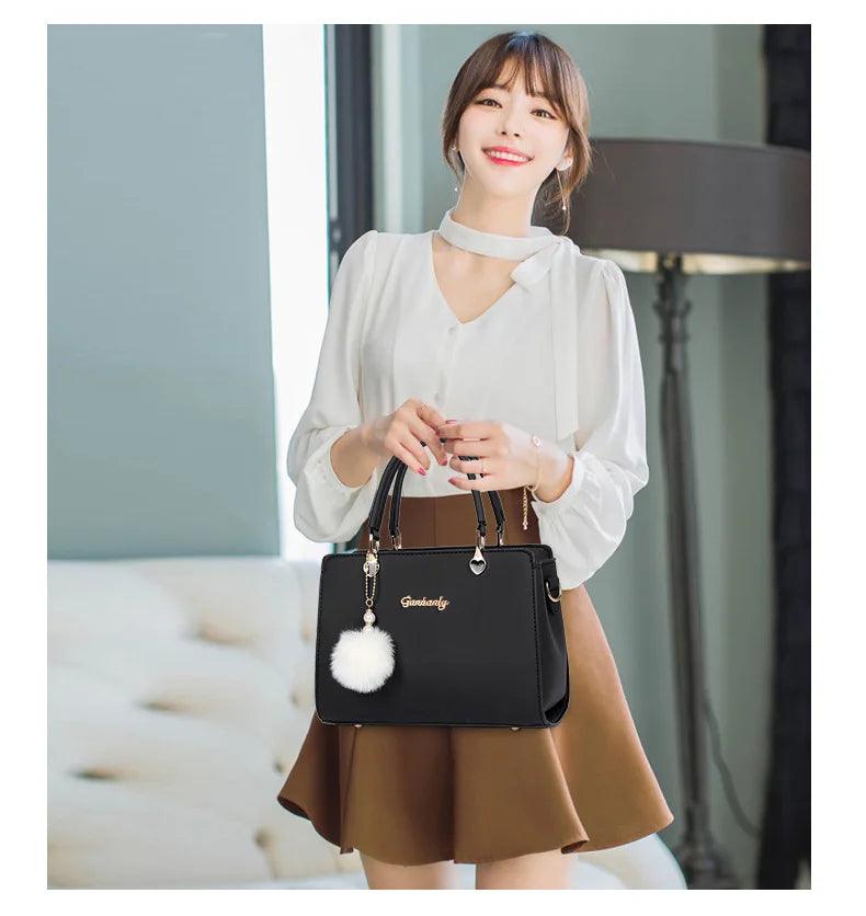 Stylish casual women's handbag, commuter shoulder bag crossbody bag, small hair ball pendant decoration - So Real Fashion