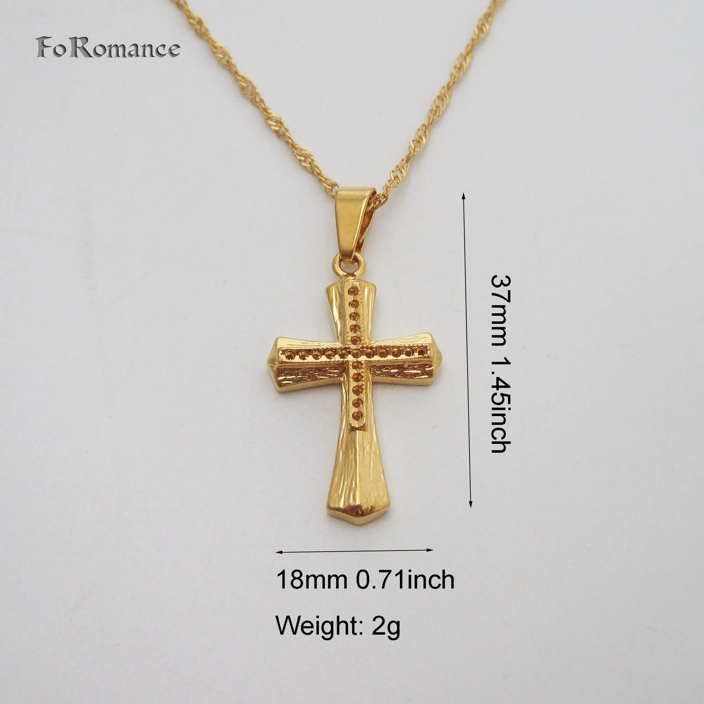 YELLOW GOLD COLOR 45CM WATER WAVE NECKLACE PLAIN SURFACE JESUS CROSS GOD PENDANT - So Real Fashion