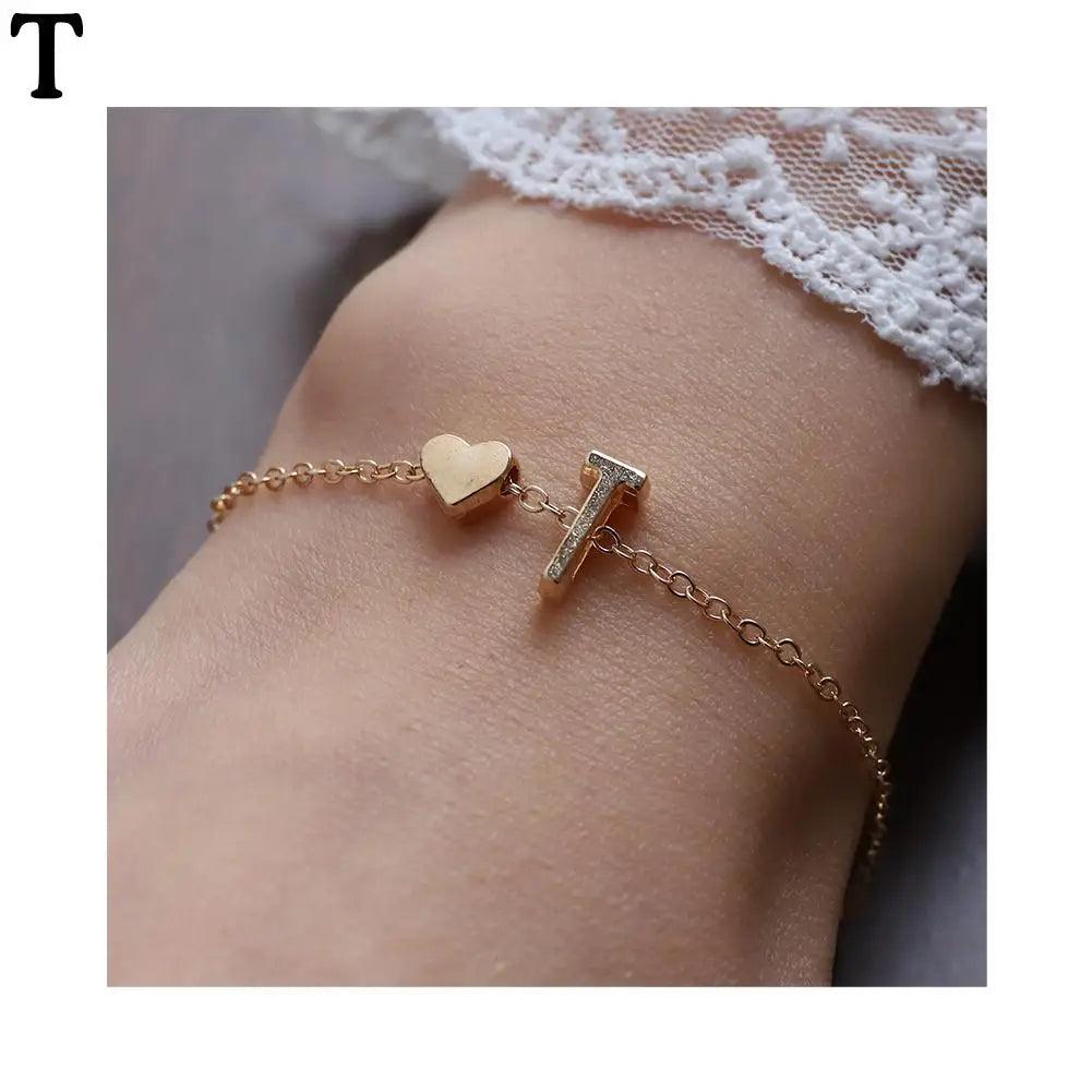 English Initial Letter Bracelets For Lovers Women Men DIY Personalized Name Alloy Heart-shaped Letters Bracelets Jewelry Gift - So Real Fashion