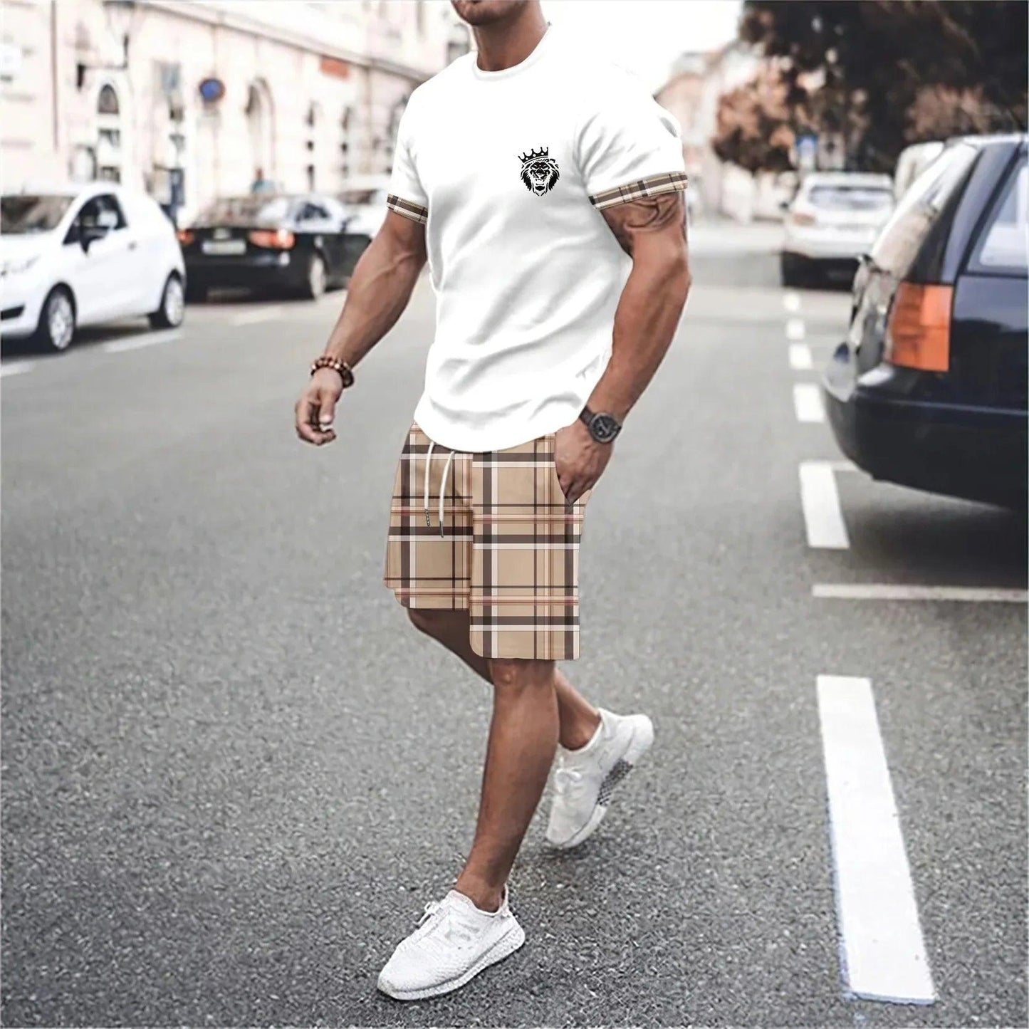 Summer vocation Men's Tshirt Set 3D Print Solid Color Men Round Neck T-Shirt Shorts Two Piece Set Casual Man Suits Clothing - So Real Fashion