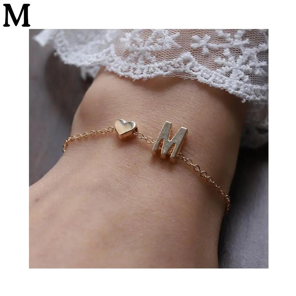 English Initial Letter Bracelets For Lovers Women Men DIY Personalized Name Alloy Heart-shaped Letters Bracelets Jewelry Gift - So Real Fashion