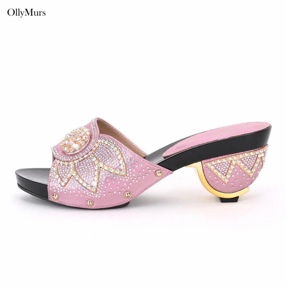 High Quality Italian Rhinestone Purple Color Shoes And Bags Set Fashion Slipper Pumps Woman Shoes And Bag To Match Set For Party - So Real Fashion