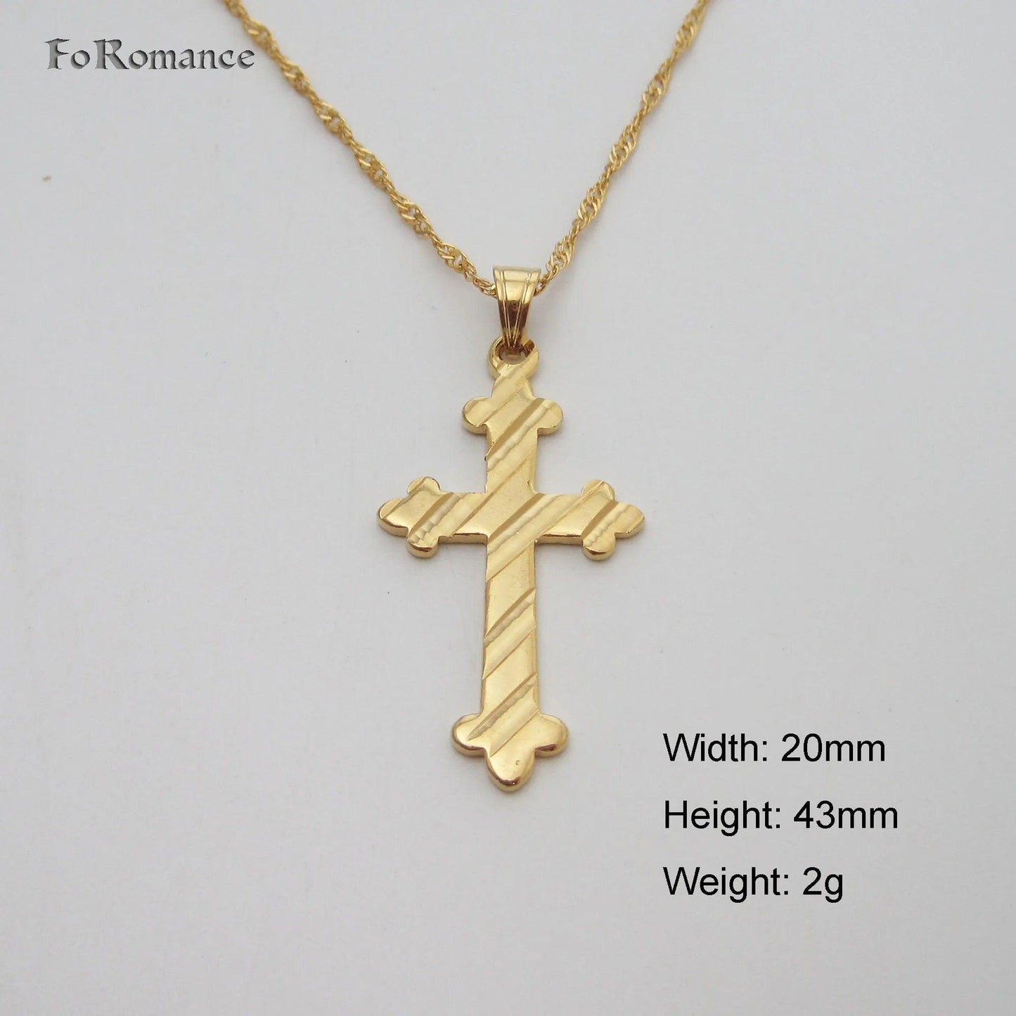 YELLOW GOLD COLOR 45CM WATER WAVE NECKLACE PLAIN SURFACE JESUS CROSS GOD PENDANT - So Real Fashion