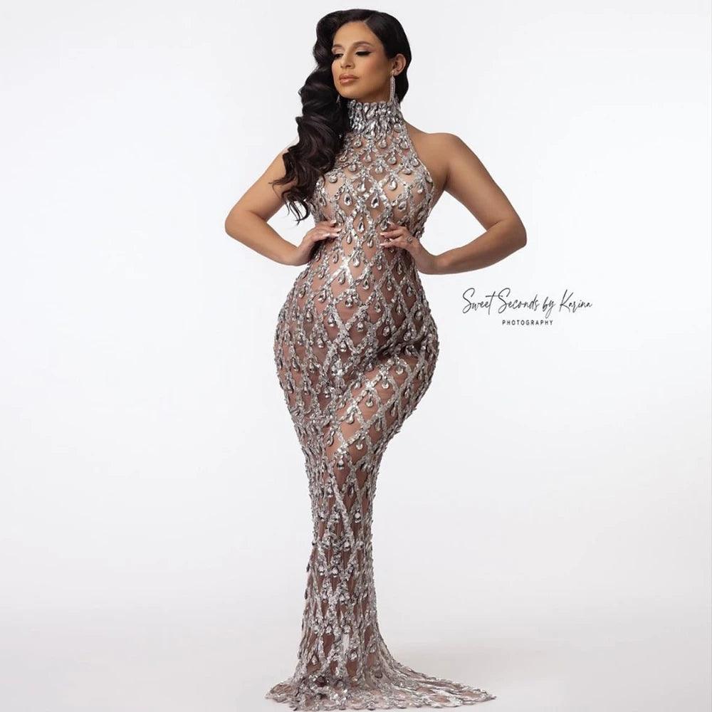 Stretchy Fabric Maternity Dress Pregnancy Photoshoot Rhinestone Maternity Fashion Senior Baby Shower Photograph Props Clothes - So Real Fashion