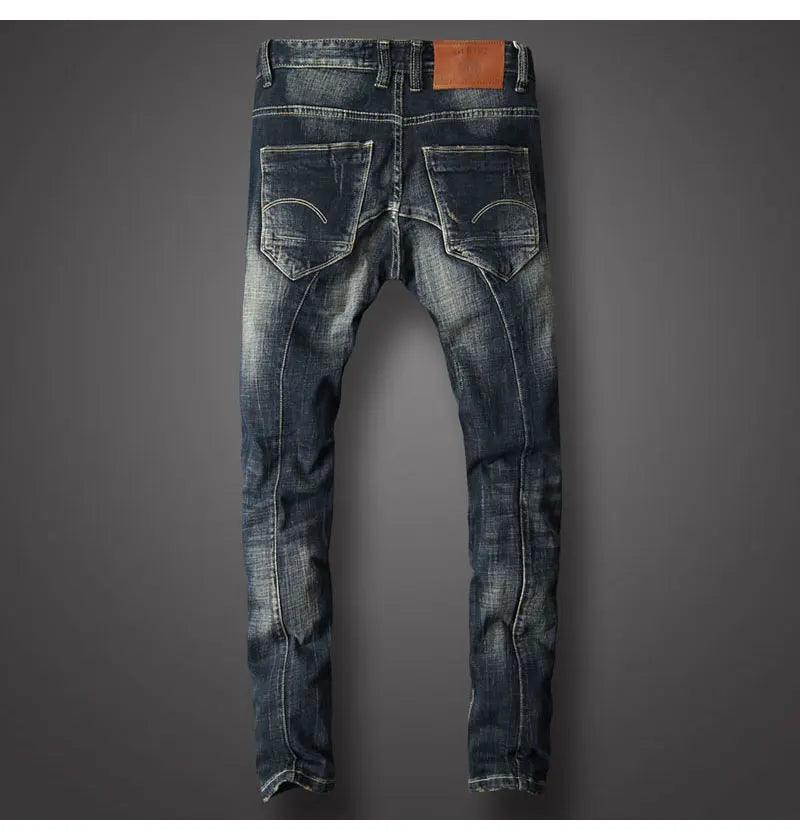 Fashion Streetwear Men Jeans Retro Black Blue Stretch Slim Fit Ripped Jeans Men Spliced Designer Hip Hop Vintage Denim Pants - So Real Fashion