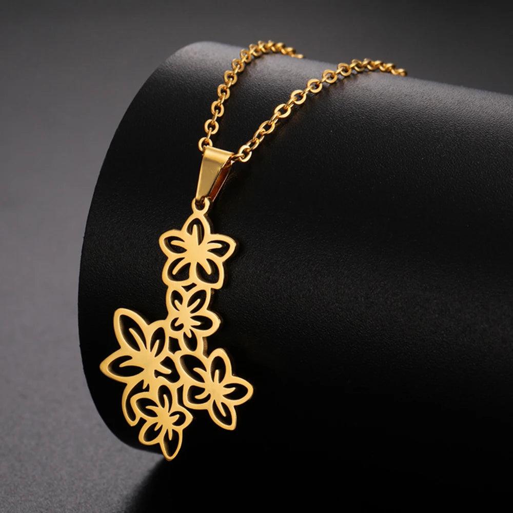 My Shape Flower Clusters Pendants Necklaces for Women Girls Stainless Steel Elegant Floral Charms Choker Chain Fashion Jewelry - So Real Fashion