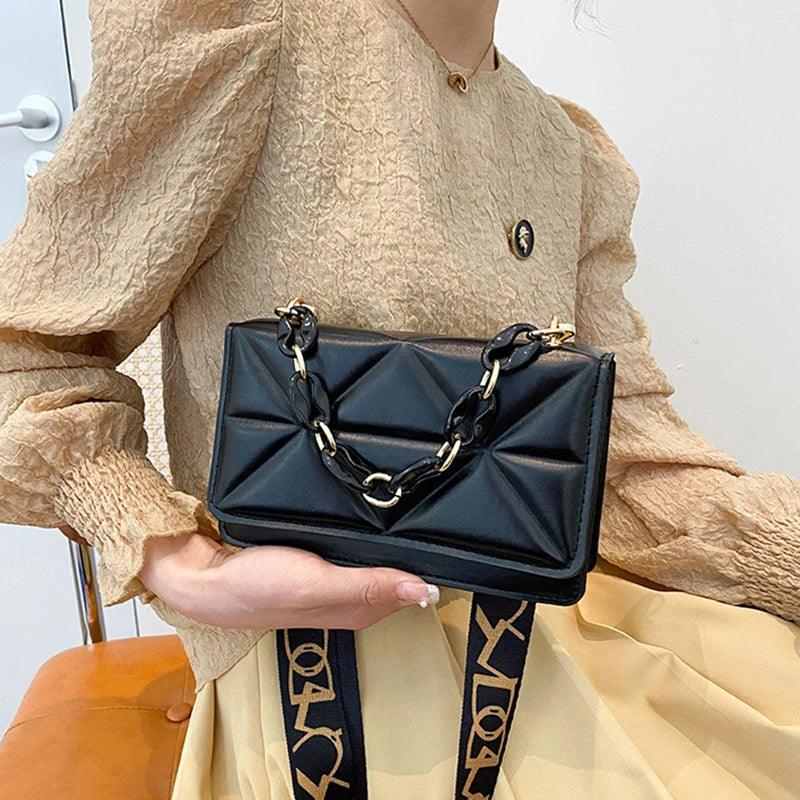 Lingge Chain Shoulder Bag Solid Color Messenger Small Square Bag - So Real Fashion