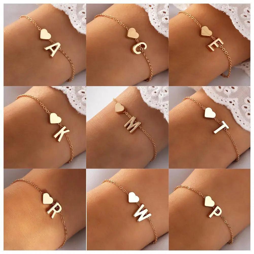 English Initial Letter Bracelets For Lovers Women Men DIY Personalized Name Alloy Heart-shaped Letters Bracelets Jewelry Gift - So Real Fashion