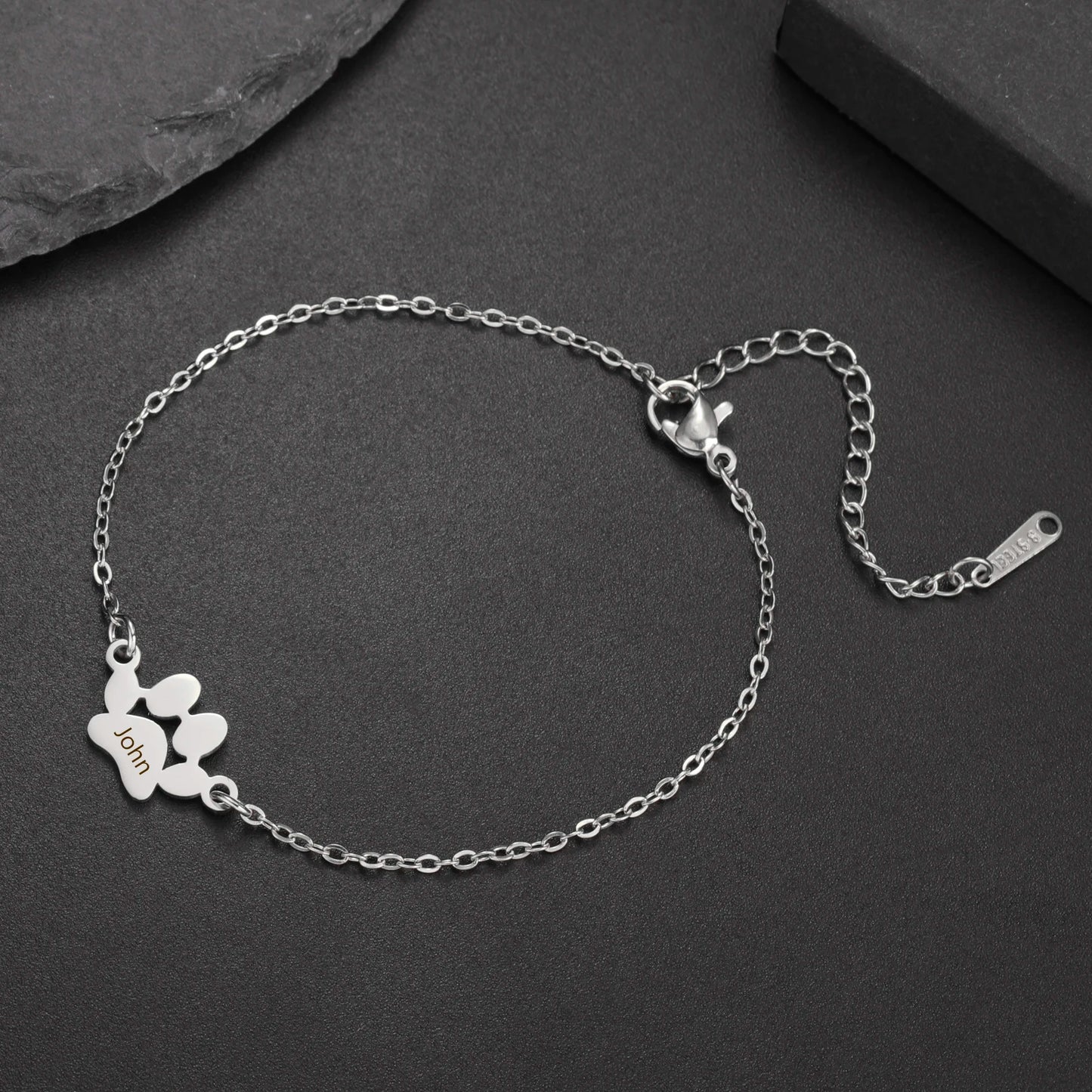 Sipuris Dog Paw Custom Engrave Name Bracelet For Women Men Stainless Steel Hip Hop Jewelry Valentine's Day Gifts For Pet Lovers - So Real Fashion