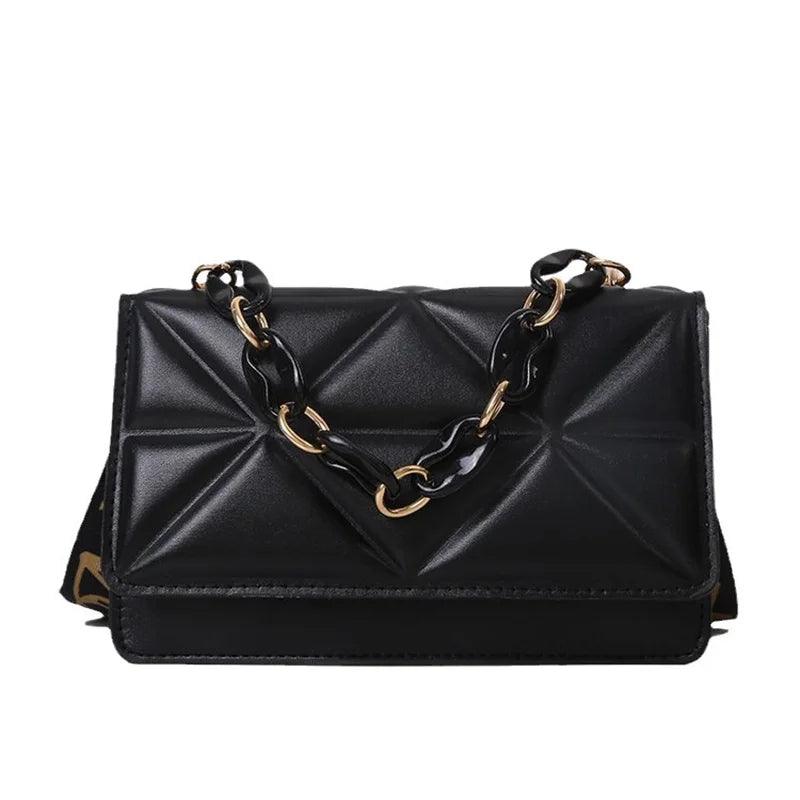 Lingge Chain Shoulder Bag Solid Color Messenger Small Square Bag - So Real Fashion