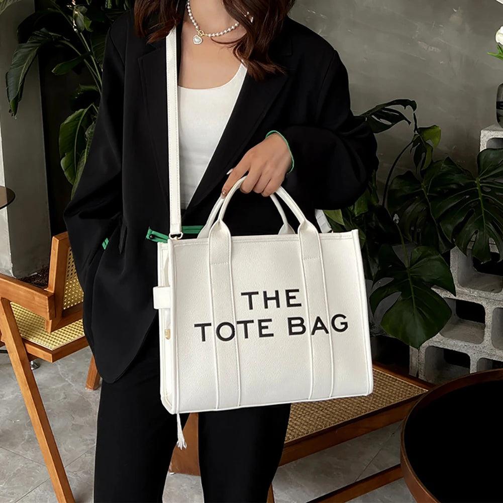 Women's Casual Tote Bag Trendy PU Leather Handbag Letter Brands Large Capacity Travel Crossbody Bag Large Capacity Shopper Purse - So Real Fashion