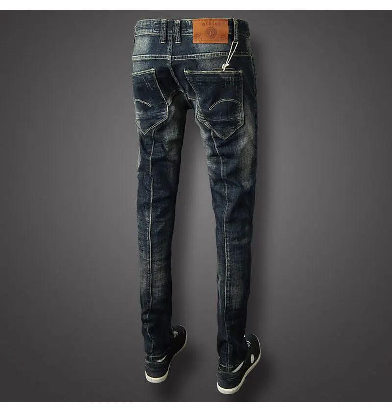 Fashion Streetwear Men Jeans Retro Black Blue Stretch Slim Fit Ripped Jeans Men Spliced Designer Hip Hop Vintage Denim Pants - So Real Fashion