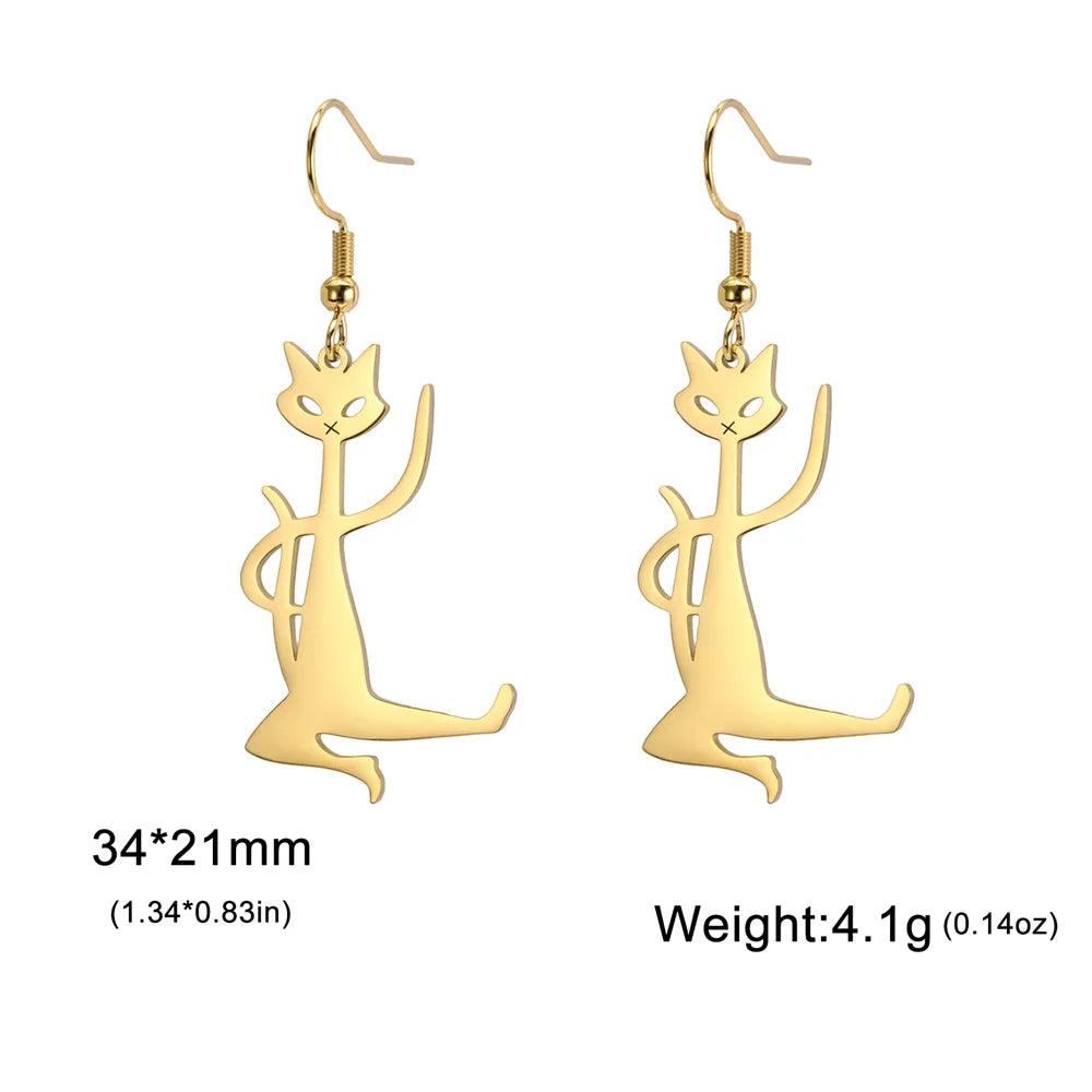 My Shape Kung Fu Cat Earrings Stainless Steel Gold Color Funny Cat Kitten Drop Earrings for Women Animal Lovers Fashion Jewelry - So Real Fashion