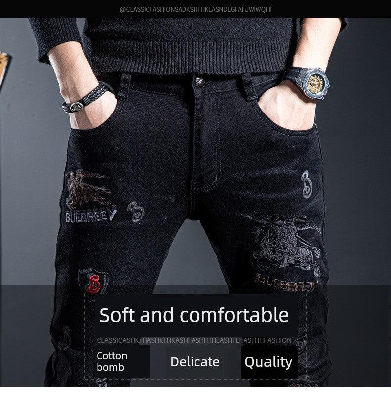 European Station Summer Embroider Skinny Jeans Black Denim - So Real Fashion