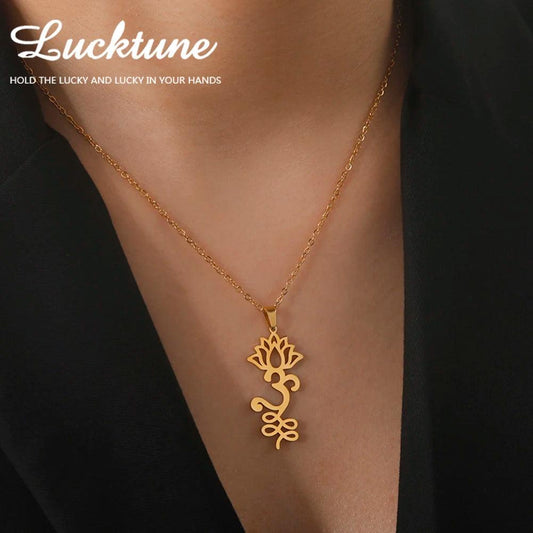 Lucktune Buddhism Lotus Flower OM Pendant Necklace Stainless Steel Unalome Symbol Chain Necklace for Women Men Vintage Jewelry - So Real Fashion