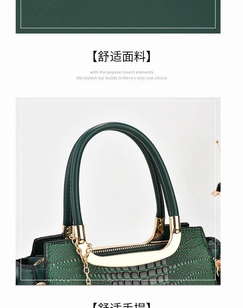 Glossy Crocodile Pattern Handbag, Women's Top Handle Satchel Purse, Fashion Crossbody Bag With Tassel Pendant - So Real Fashion