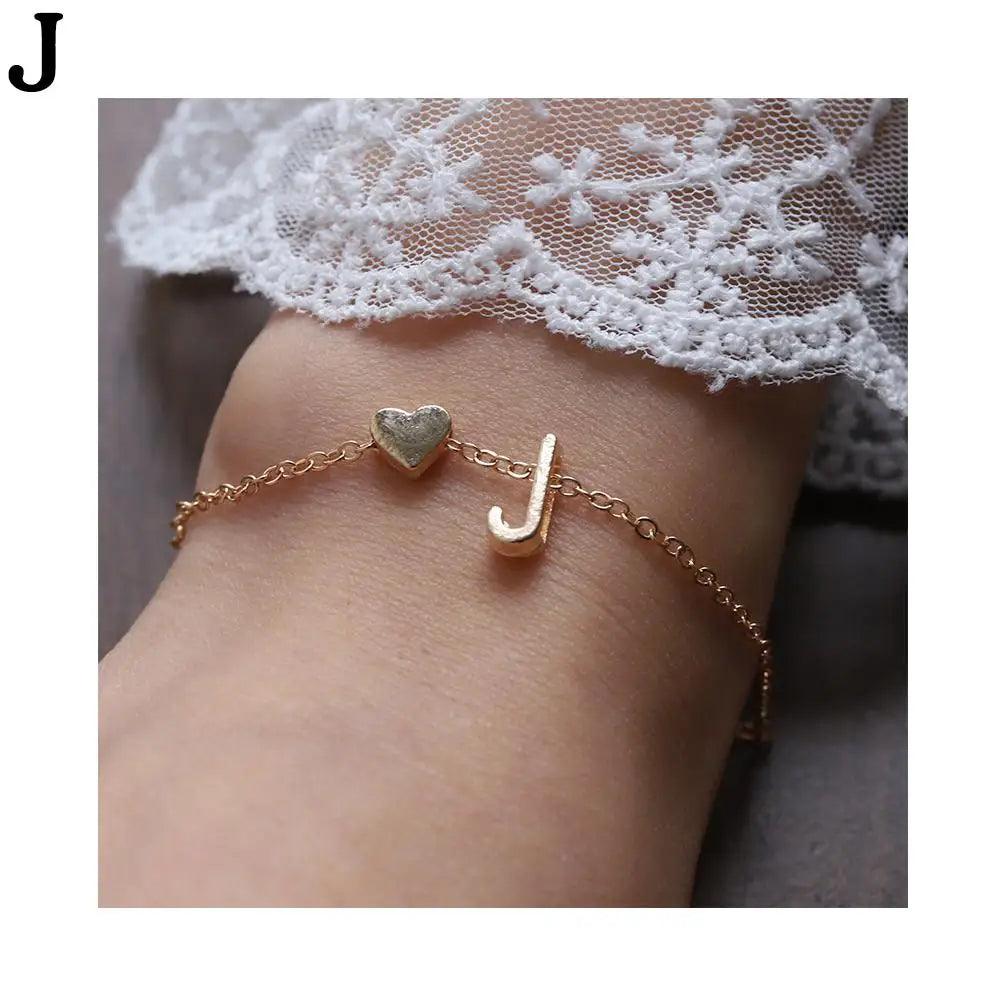 English Initial Letter Bracelets For Lovers Women Men DIY Personalized Name Alloy Heart-shaped Letters Bracelets Jewelry Gift - So Real Fashion