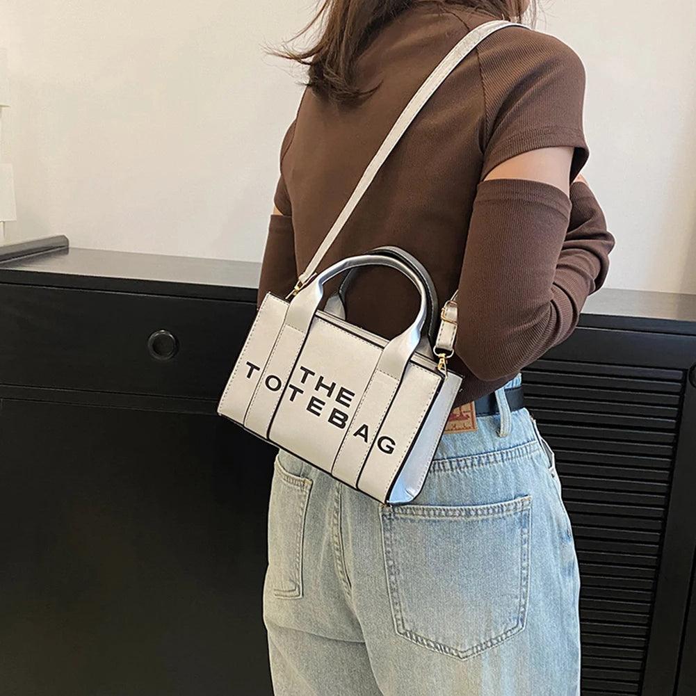 Women Messenger Bags Contrast Letters Fashion Top-Handle Bags PU Leather Portable Casual Simple Adjustable Straps Female Satchel - So Real Fashion