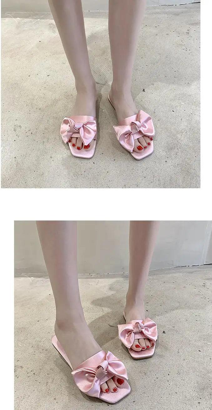 Luxury Women Peep Toe Bedroom Home Sandals Satin Bride Bridesmaid Wedding Shoes New Wedding Slippers With Silk Big Bow - So Real Fashion