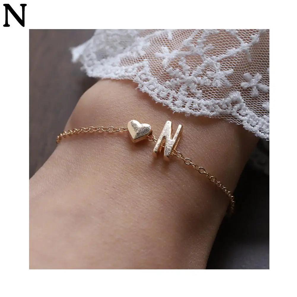 English Initial Letter Bracelets For Lovers Women Men DIY Personalized Name Alloy Heart-shaped Letters Bracelets Jewelry Gift - So Real Fashion