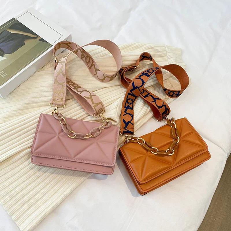 Lingge Chain Shoulder Bag Solid Color Messenger Small Square Bag - So Real Fashion