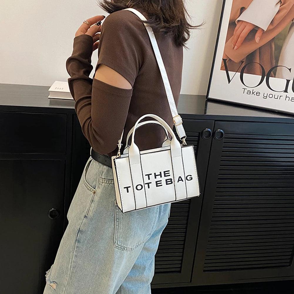 Fashion Ladies Top-Handle Bags Women Tote Bag Contrast Letters PU Leather Portable Casual Simple Adjustable Straps Hobos Bags - So Real Fashion