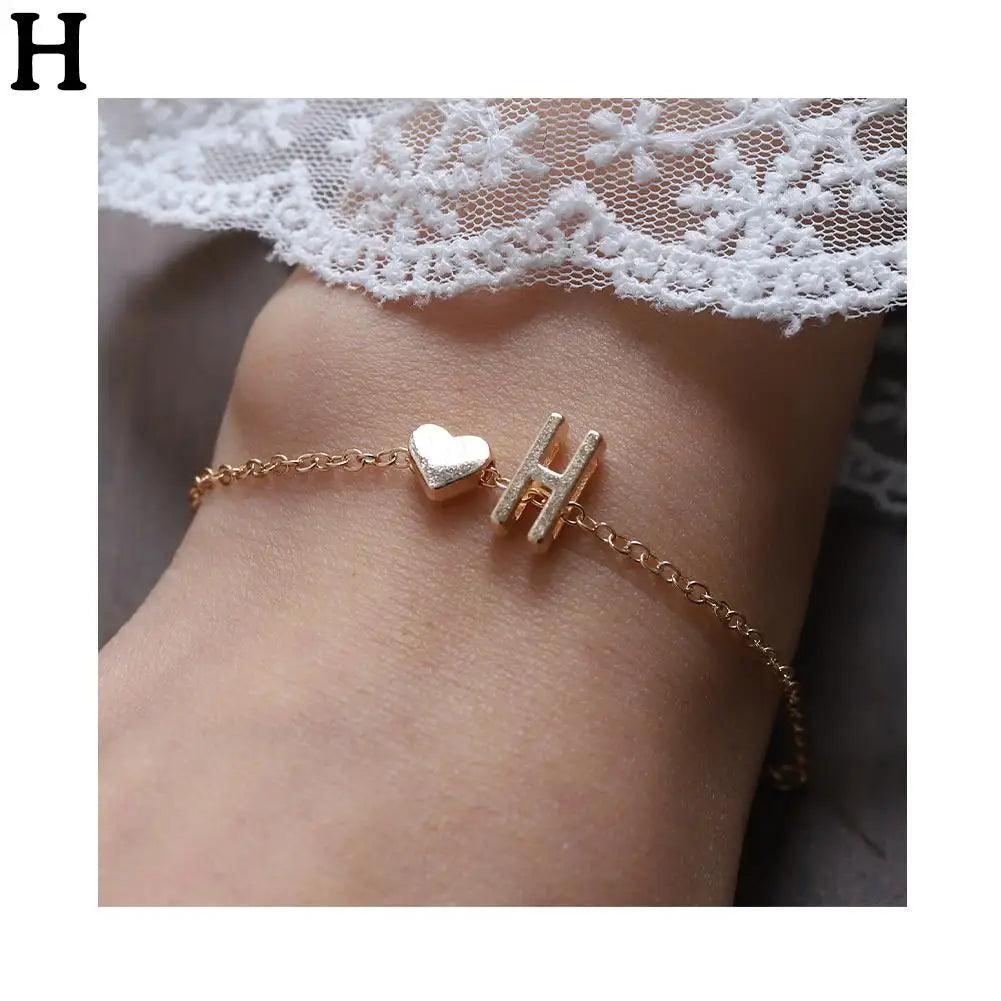 English Initial Letter Bracelets For Lovers Women Men DIY Personalized Name Alloy Heart-shaped Letters Bracelets Jewelry Gift - So Real Fashion