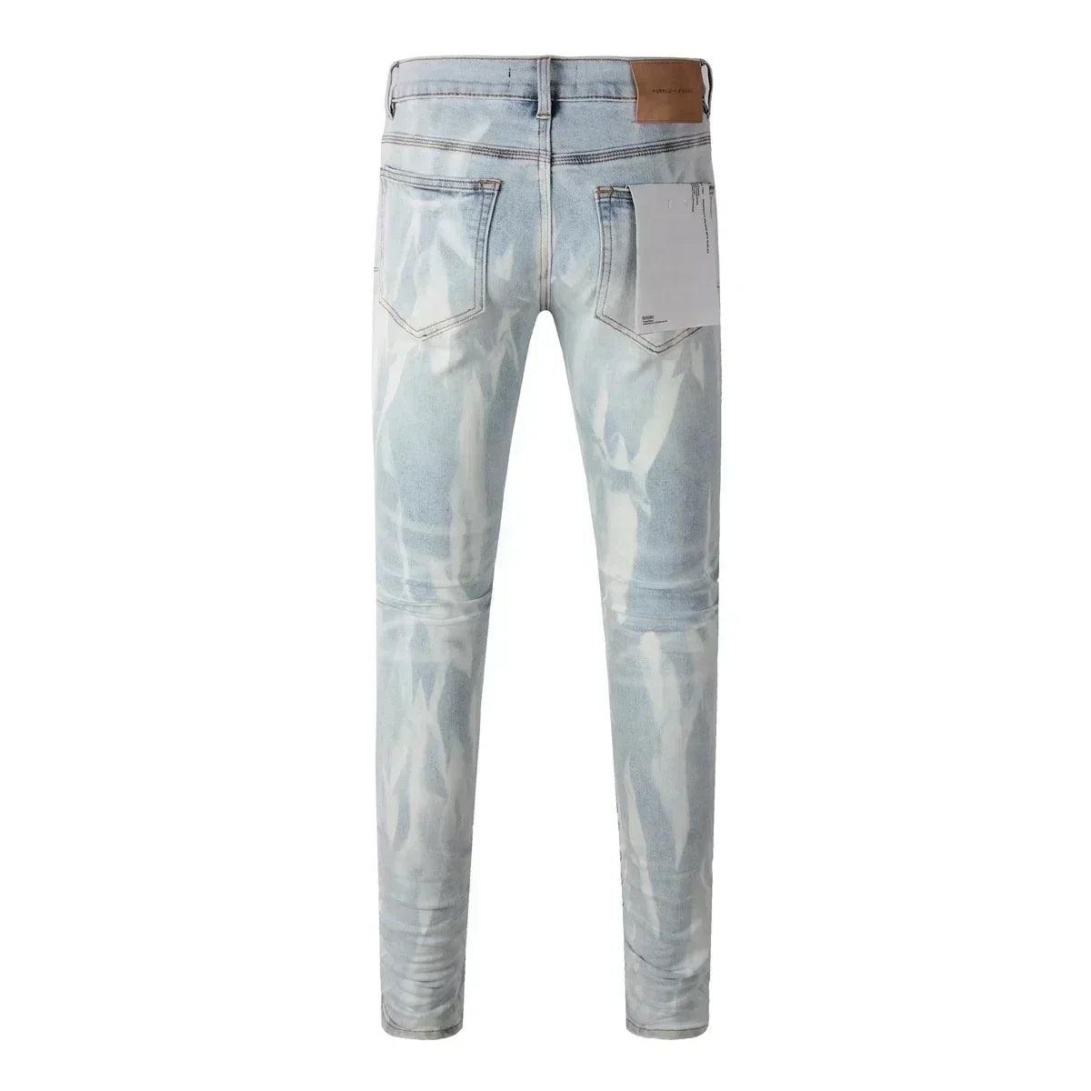 High street Purples jeans Men Fashion top quality Brands slim tie-dye washing personality Repair Low Raise Skinny Denim pants - So Real Fashion