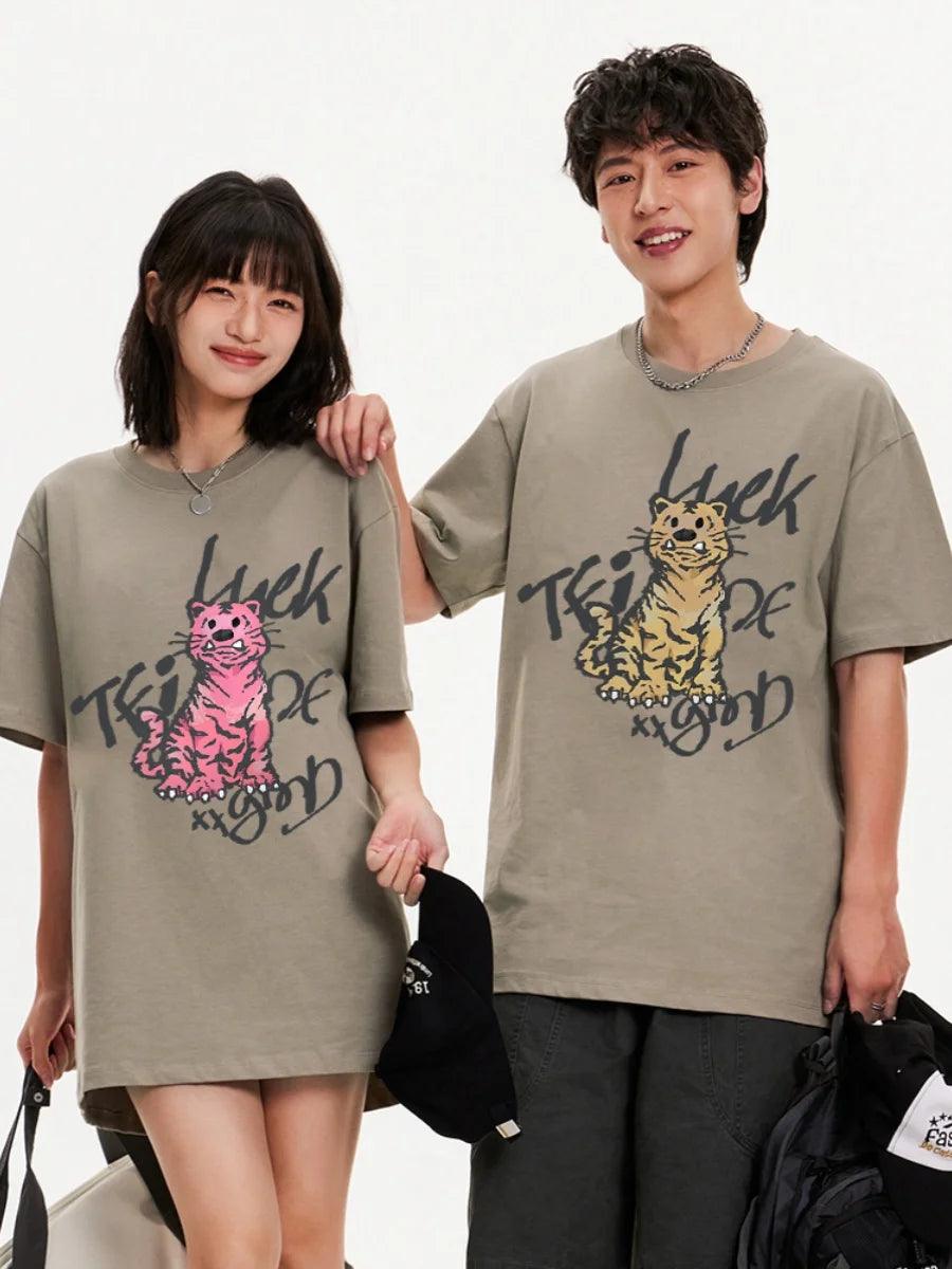 Cute Tiger Pattern High Quality Couple Clothing Summer New Breathable Round Neck Cotton T-shirt - So Real Fashion