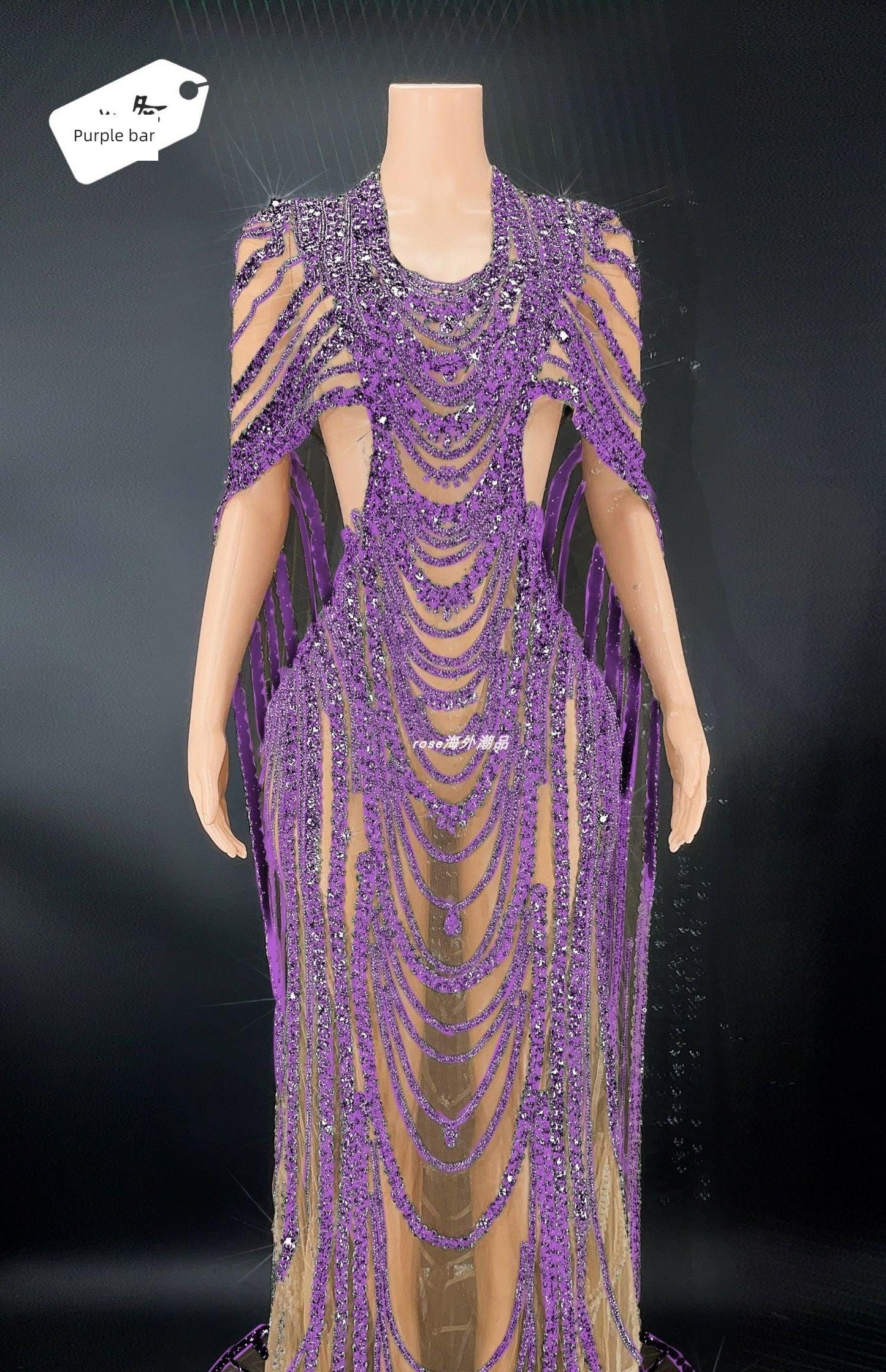 Crystal Evening Dress Long Sequined Dress for Plump Girls - So Real Fashion