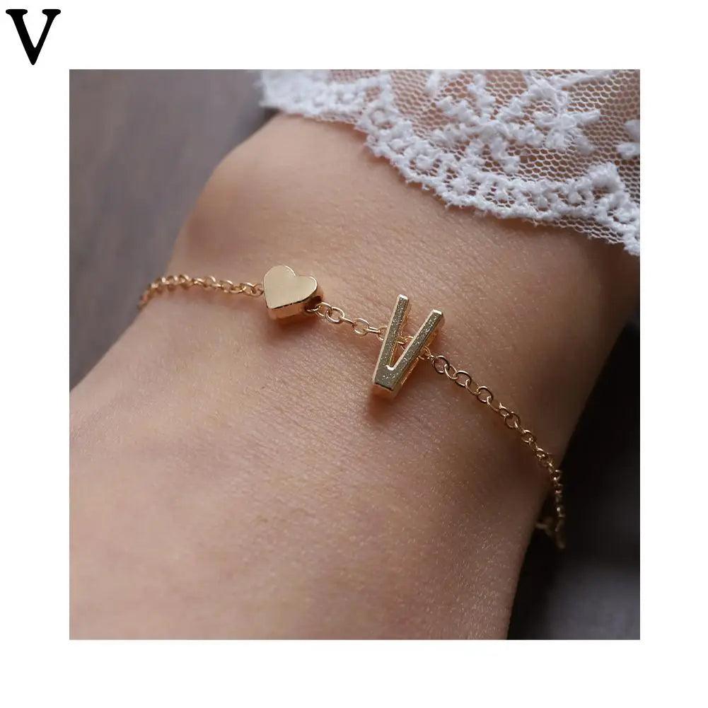 English Initial Letter Bracelets For Lovers Women Men DIY Personalized Name Alloy Heart-shaped Letters Bracelets Jewelry Gift - So Real Fashion