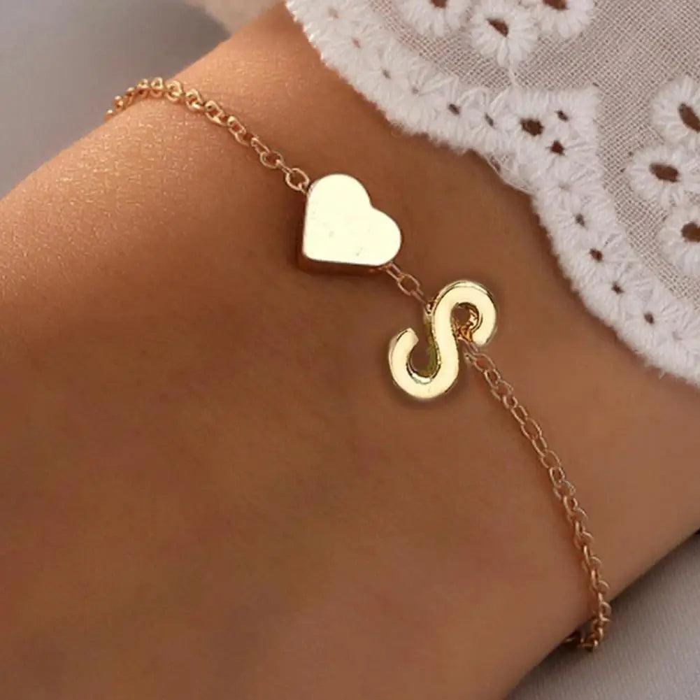 English Initial Letter Bracelets For Lovers Women Men DIY Personalized Name Alloy Heart-shaped Letters Bracelets Jewelry Gift - So Real Fashion