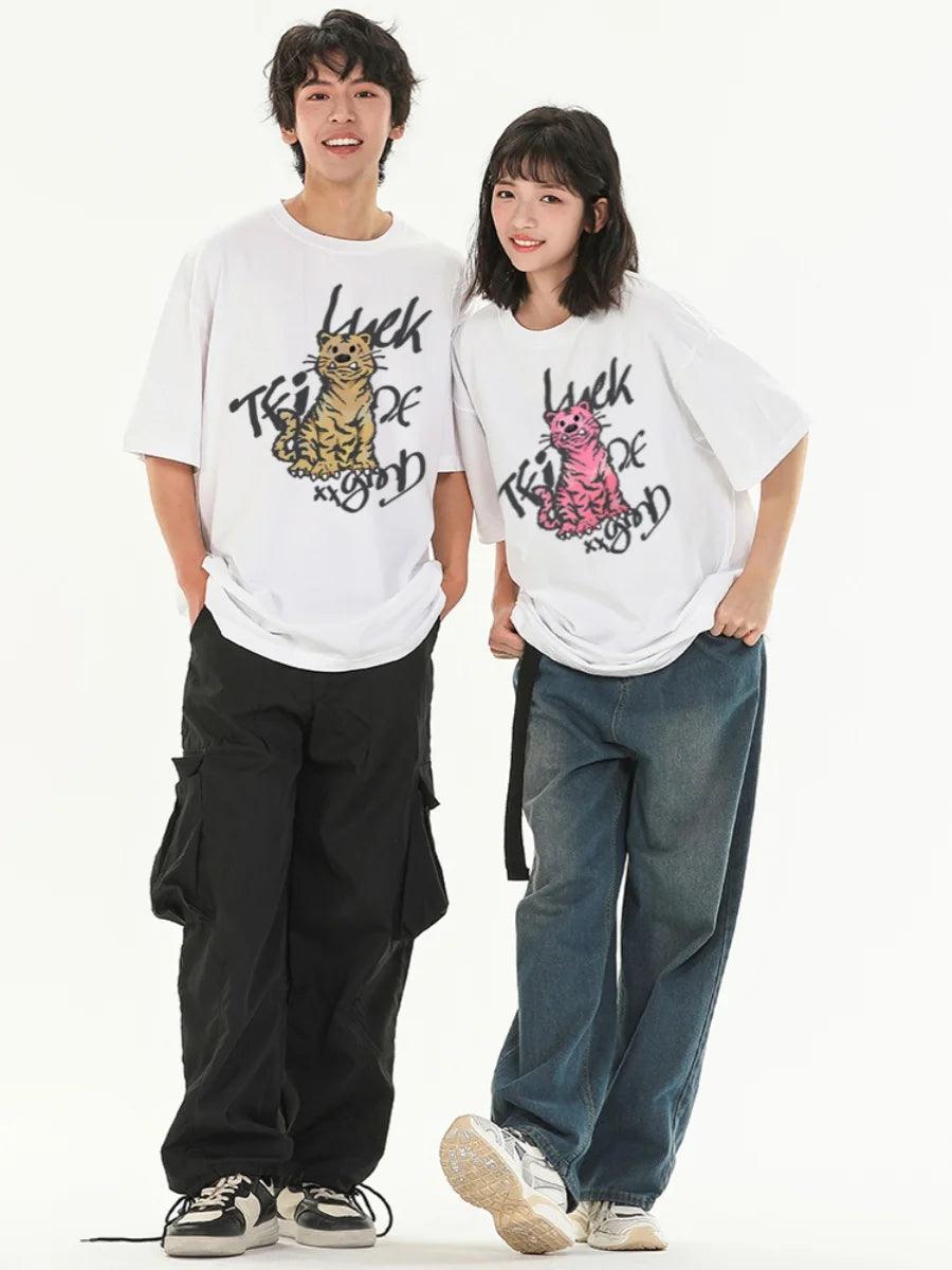 Cute Tiger Pattern High Quality Couple Clothing Summer New Breathable Round Neck Cotton T-shirt - So Real Fashion