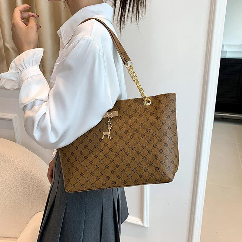 New Presbyopia Handbag Texture Soft Leather Large Capacity Tote Women Bag With Hanging Accessories Shoulder Bag - So Real Fashion