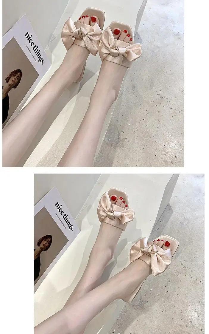 Luxury Women Peep Toe Bedroom Home Sandals Satin Bride Bridesmaid Wedding Shoes New Wedding Slippers With Silk Big Bow - So Real Fashion