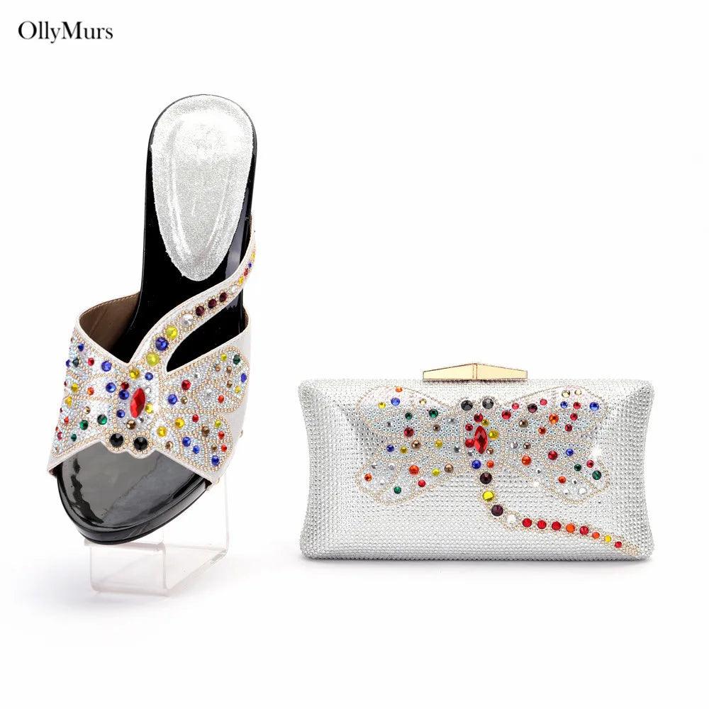 Hot Sale Newest Fashion Rhinestone Pumps Shoes And Bag Set For Party Italian Style High Heels Shoes With Matching Bag Set - So Real Fashion