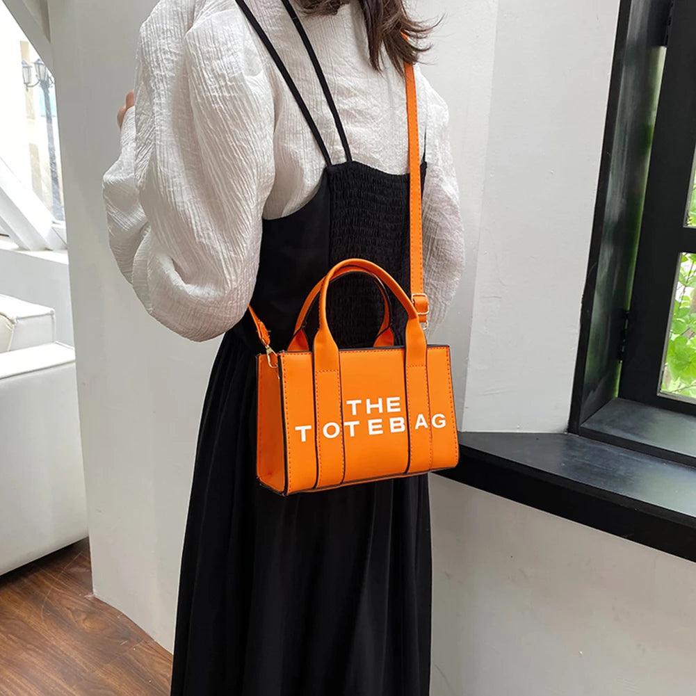 Women Messenger Bags Contrast Letters Fashion Top-Handle Bags PU Leather Portable Casual Simple Adjustable Straps Female Satchel - So Real Fashion