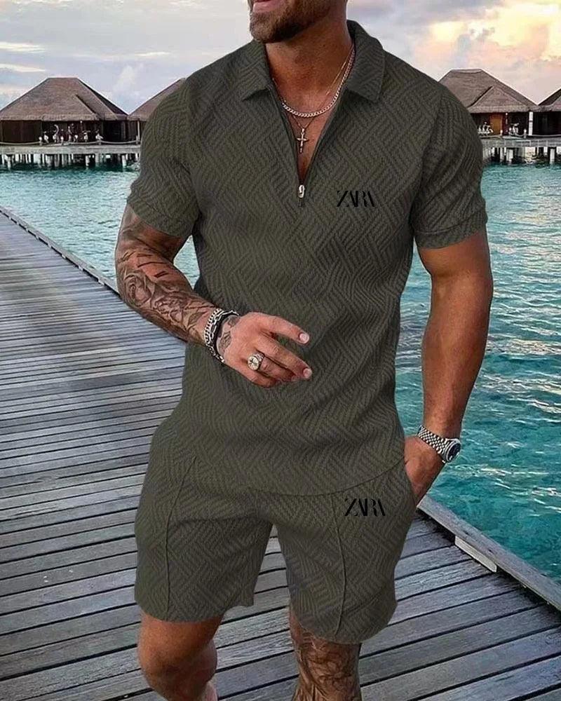 High Quality Fashion Summer Luxury Men's Leisure PoloT T-shirt Set with Extra Large Trendy Print Beach Style Fabric - So Real Fashion