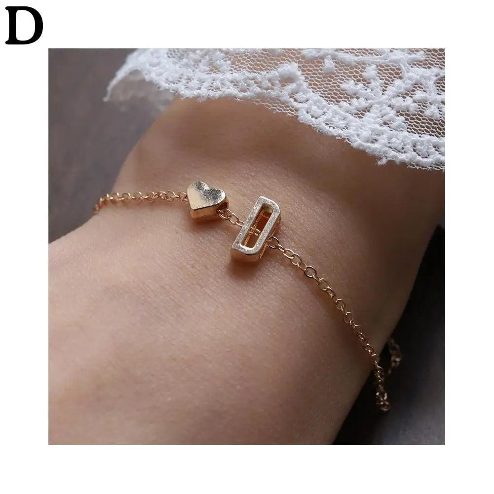 English Initial Letter Bracelets For Lovers Women Men DIY Personalized Name Alloy Heart-shaped Letters Bracelets Jewelry Gift - So Real Fashion