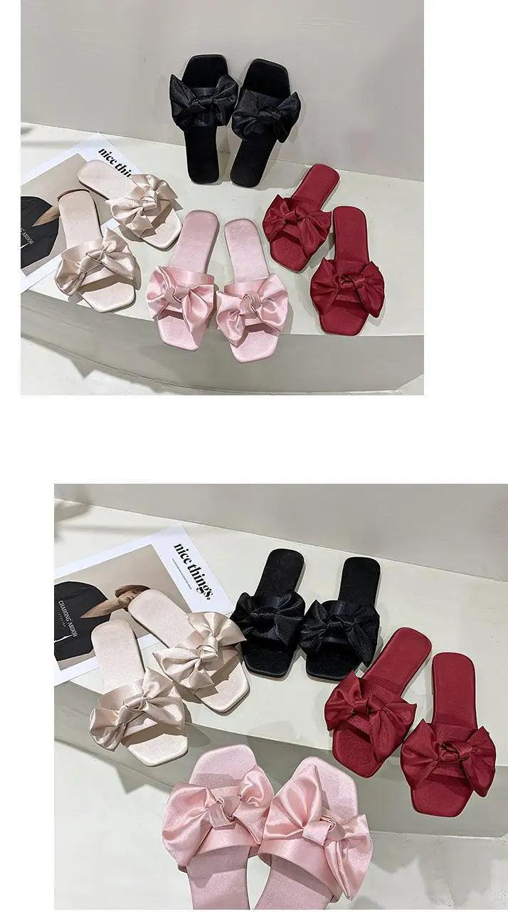 Luxury Women Peep Toe Bedroom Home Sandals Satin Bride Bridesmaid Wedding Shoes New Wedding Slippers With Silk Big Bow - So Real Fashion