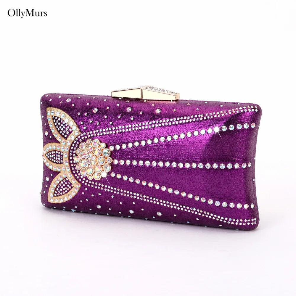 High Quality Italian Rhinestone Purple Color Shoes And Bags Set Fashion Slipper Pumps Woman Shoes And Bag To Match Set For Party - So Real Fashion