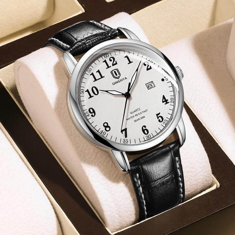 QINGXIYA Brand New Fashion Leather Strap Quartz Watch for Men Sports Waterproof Calendar Luxury Man Wristwatch Reloj Hombre - So Real Fashion