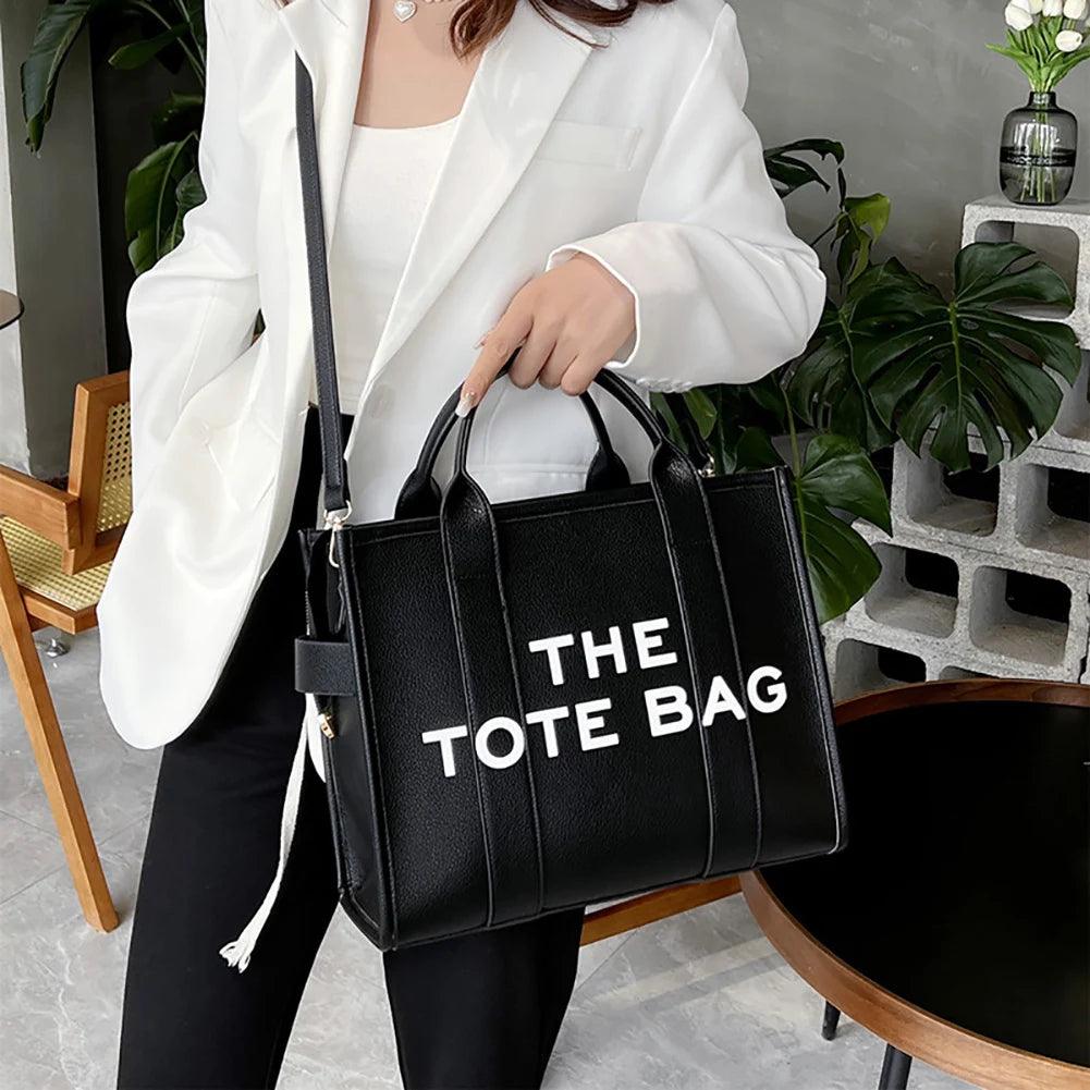 Women's Casual Tote Bag Trendy PU Leather Handbag Letter Brands Large Capacity Travel Crossbody Bag Large Capacity Shopper Purse - So Real Fashion