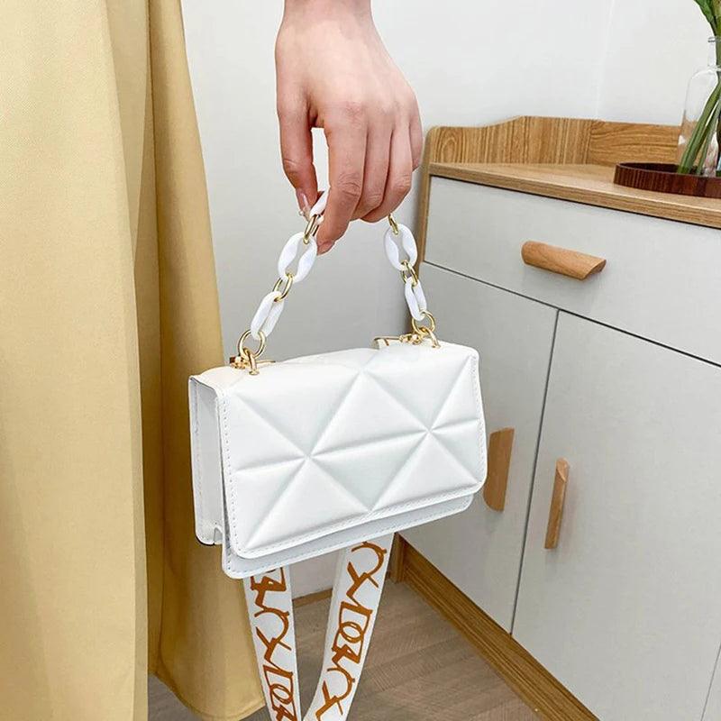 Lingge Chain Shoulder Bag Solid Color Messenger Small Square Bag - So Real Fashion