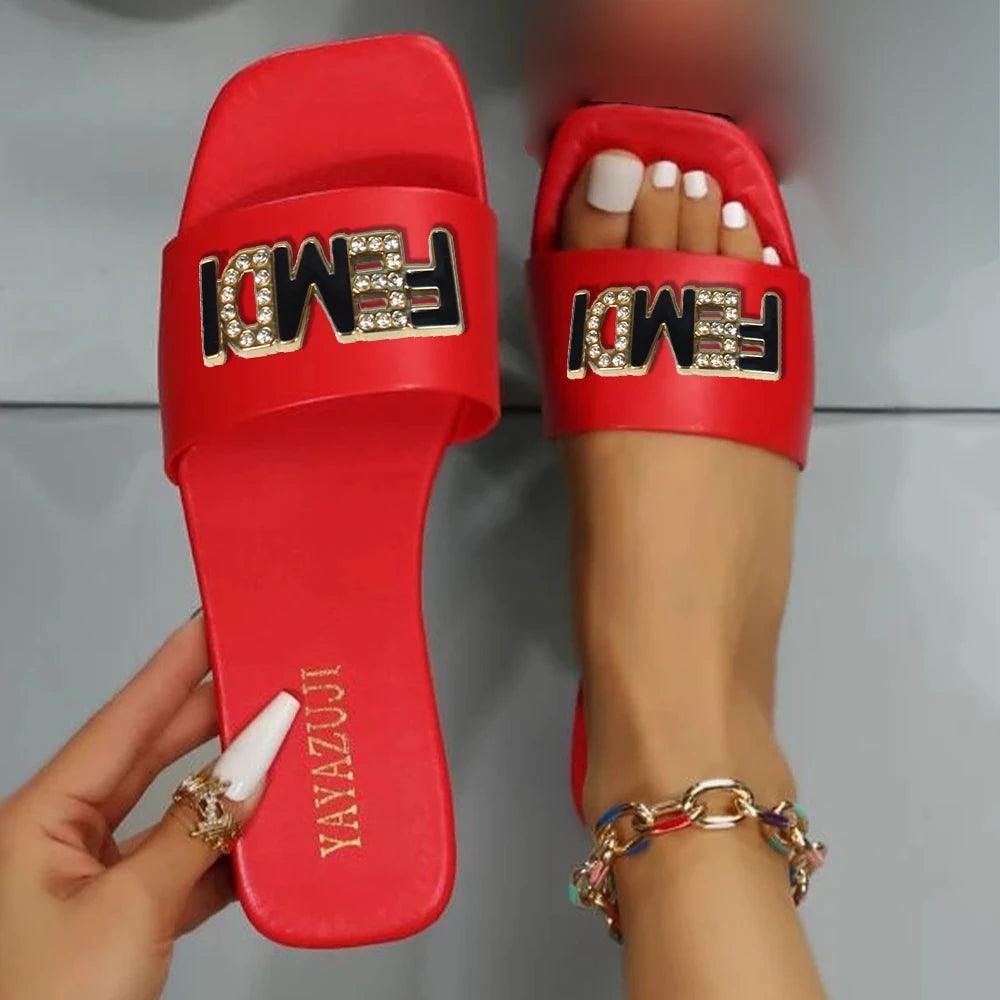 Women Luxury Fashion Single Band Slides Minimalist Plain Outdoor Flat 2023 Sandals Summer New Sandy Beach Slippers Open Toe Shoe - So Real Fashion