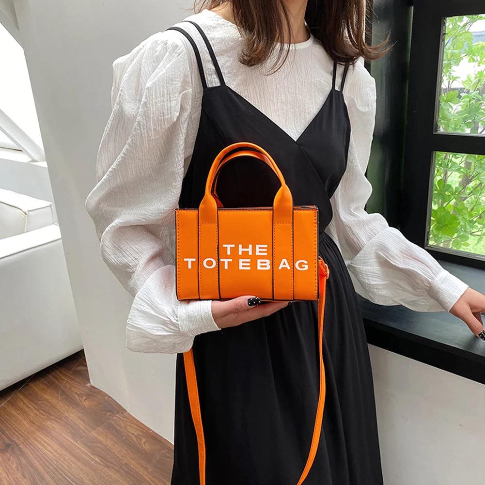 Women Messenger Bags Contrast Letters Fashion Top-Handle Bags PU Leather Portable Casual Simple Adjustable Straps Female Satchel - So Real Fashion