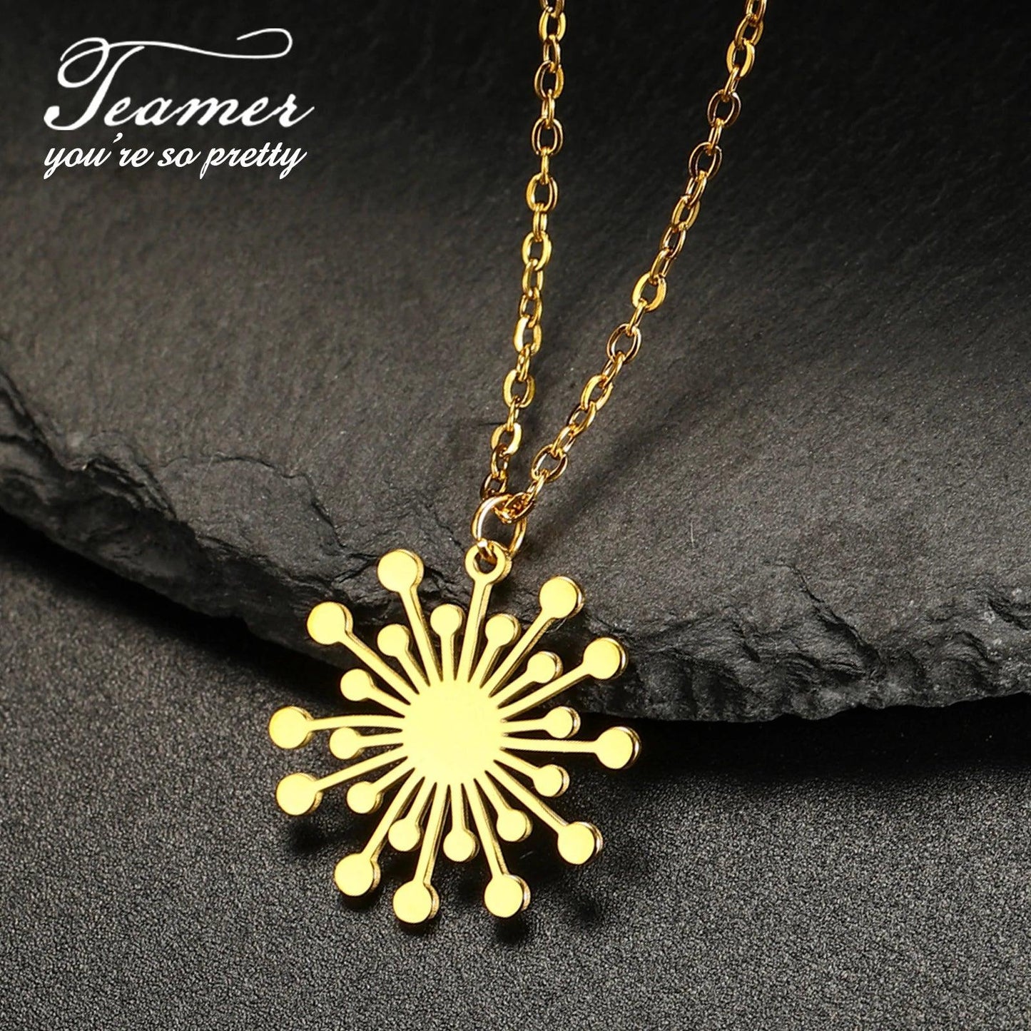 Teamer Firework Stainless Steel Necklace for Women Vintage Aesthetic Geometric Pendant Necklaces Party Jewelry Birthday Gifts - So Real Fashion