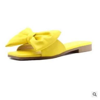 Fashion Summer Plus Size One-line Solid Color Bow Flat Sandals Outdoor Beach Slippers Elegant Women Shoes. - So Real Fashion